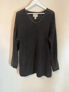 Express Tricot Vintage 80’s Charcoal V-Neck Crochet Sweater Tunic Small Baddie!! - Picture 1 of 10