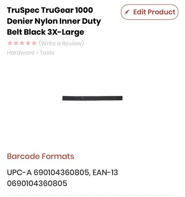 TruSpec TruGear 1000 Denier Nylon Inner Duty Belt Black  3x - Image 1 of 3