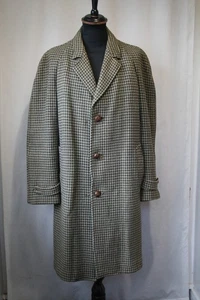 Vtg Montague Burton green Houndtooth wool tweed overcoat size large mod revival - Picture 1 of 24