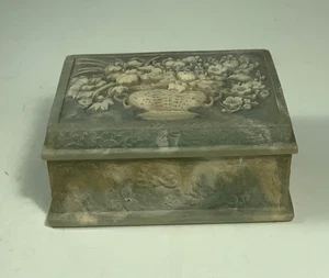 Caja de joyería/baratija vintage de piedra Incolay tallada a mano de 4 pulgadas - Imagen 1 de 13