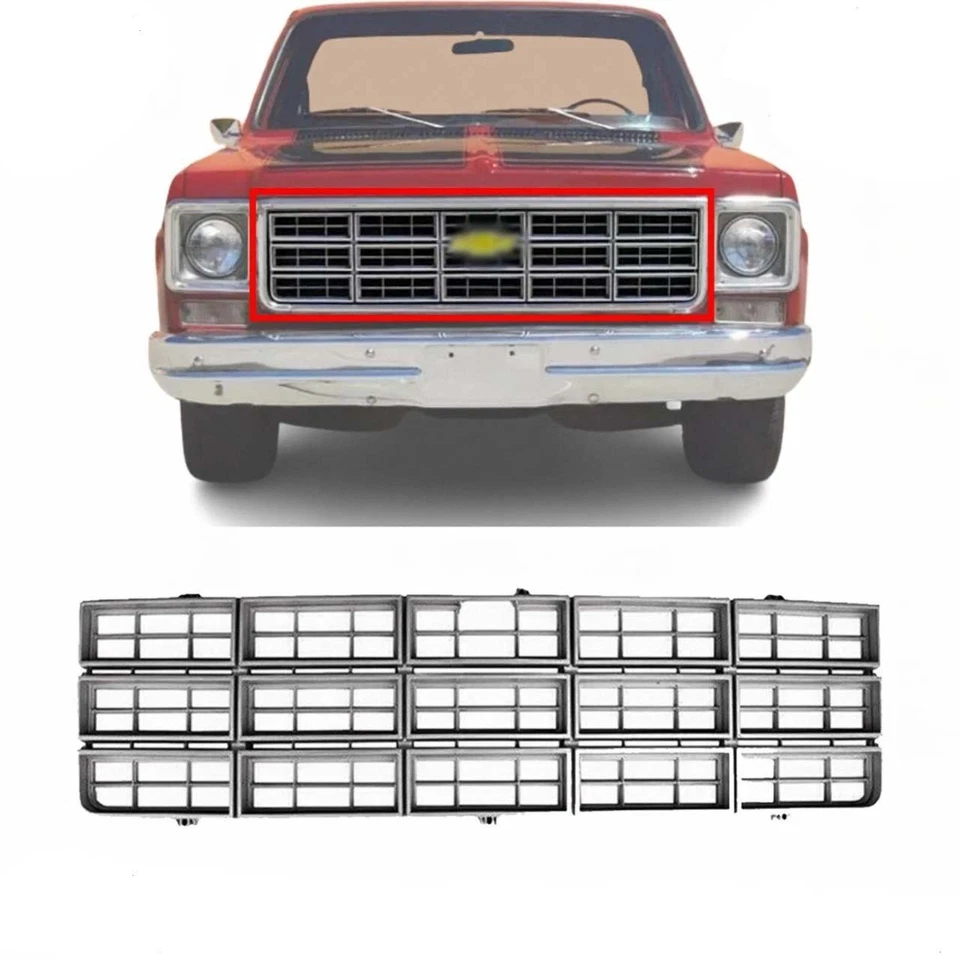 New Front Grille Chrome 1977-1980 Chevrolet C10 / K10 Silver Plastic - Image 1 of 1