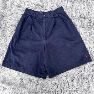 Vintage Ralph Lauren High Waisted Pleated Mom Shorts Womens 6 Navy 100% Cotton - Picture 1 of 5
