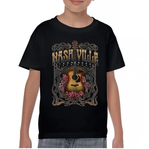 Nashville Tennessee Youth T-shirt Vintage Guitar & Roses Country Music Kids - Picture 1 of 50