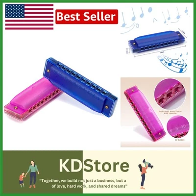 Paquete de 2 instrumentos musicales de plástico de 10 agujeros para niños con armónica para principiantes Foto 1 de 4