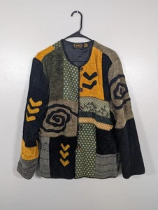 Vintage Allure Jacket L Women Toggle Front Paisley Artsy Patchwork Mix Media - Picture 1 of 7