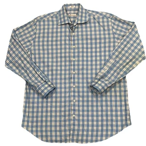 Peter Millar Men's Dress Shirt Size XL Oxford Blue Orange Plaid Button Down - Picture 1 of 2