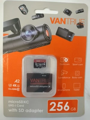Vantrue 256GB MicroSDXC UHS-I Card 4K UHD Video with SD Adapter for Dashcam - Image 1 of 2