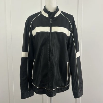 INC International Concepts Mujer Negro Blanco Vegano Cuero Chaqueta Talla L Foto 1 de 4