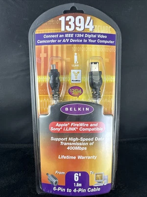 Belkin IEEE 1394 to FireWire / i.LINK Adaptor Cable 6-pin to 4-pin Camcorder PC - Image 1 of 4