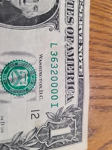 36320000. $1 FRN Fancy 4 Digit, 4 0s Serial Number. - Picture 1 of 3