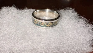 Men's Stainless Steel Celtic Dragon Ring, Silver with gold colored inlay Sz10.5 - Picture 1 of 3