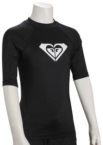Roxy Girl's Whole Hearted SS Rash Guard - Anthracite - New - Picture 1 of 1