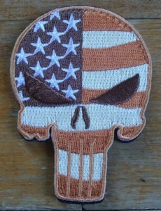 USA FLAG SKULL Hook and Loop Backing Patch Army Combat Morale Brownish PATCH - Picture 1 of 8