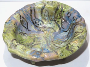 Cenicero de plato de baratija con patas de plata azul verde cerámica hecha a mano Coni Kalinowski? - Imagen 1 de 7
