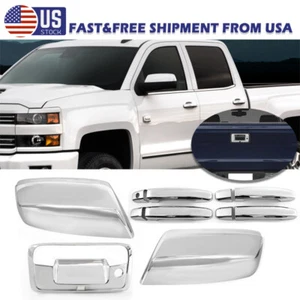 For 14-19 Chevy Silverado 1500 Door Handle+Mirror+Tailgate Cover+Cam Hole Chrome - Picture 1 of 15