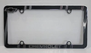 CHEVROLET License Plate Holder Metal Frame Auto Licenced Black Matte/Chrome - Picture 1 of 9