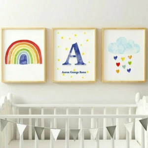 Rainbow Cloud Personalised Name Boys Bedroom Nursery Wall Art Picture Prints - Picture 1 of 2