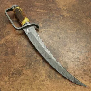18" MACHETE ATEMBERAUBEND MASSGESCHNEIDERT HAN GESCHMIEDET DAMAST STAHL BOWIE, HIRSCHHORN - Bild 1 von 5