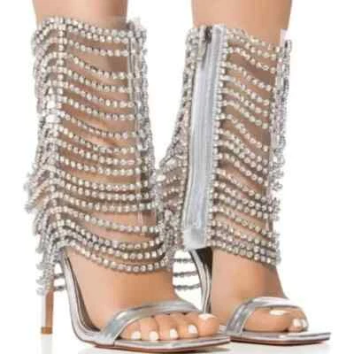 SANDALIA TOBILLO AZALEA WANG "CAPAS ANGELICALES" TALLA 10 Y 7,5 ADORNADA PLATEADA Foto 1 de 4