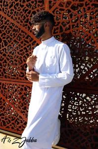 Mens Boys Thobe Jubba Madrassa Mosque Designer Collar Arab Hajj Umrah 4 COLOURS - Picture 1 of 15