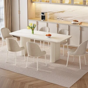 Modern Dining Table Set White Kitchen Table with 6 Chairs for Dining Room  - Picture 1 of 15