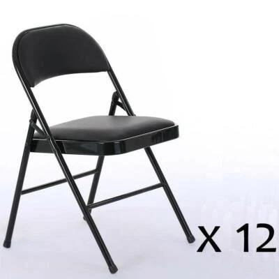 4/8/12 PACK Folding Chair Fabric Upholstered Padded Seat Metal Frame Home Office - Image 1 of 4