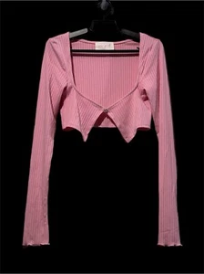 Dolls Kill (L) Neu Rosa Langarm Crop Top & Minirock Set Gr. M Gerippt Neu ohne Etikett - Bild 1 von 6