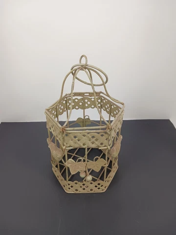 Vintage Green Metal Bird Cage / Metalwork Leaves / 2 clasps / Decor 11" tall Cover