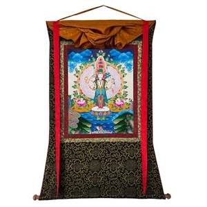 Brocado de seda montado Avalokiteshvara Thangka, Avalokitesvara Thanka, arte Guanyin - Imagen 1 de 9