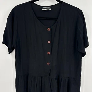 Sophie Finzi Jumpsuit Women's Lg Black Rayon Pleated Short Sleeve Button Front - Picture 1 of 10