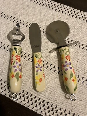 Kitchen Tools Hand Painted Set Of 3.  Bottle Opener, Cheese Knife,  Pizza Cutter - Image 1 of 4