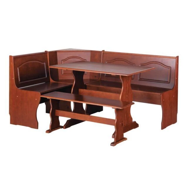 Linon K903666768WAL Chelsea Wood Corner Dining Breakfast Nook with Table - Walnut