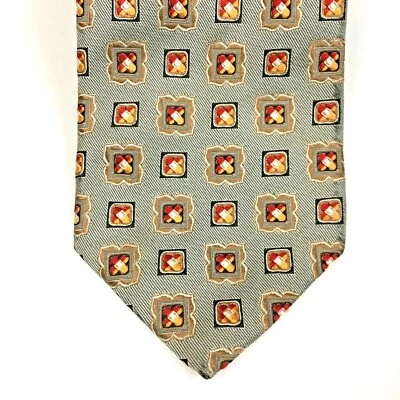 XMI Platinum Made In USA Neck Tie Gray Green Orange Yellow White Squares Silk - Image 1 of 4