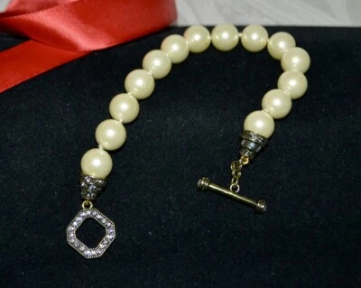 New $90 HEIDI DAUS "Lavish Layers" PEARL Bead Toggle Bracelet Crystals M/L - Image 1 of 4