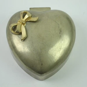 International Silver Plated Heart Jewelry Trinket Box Red Velvet Inner Vintage - Picture 1 of 13