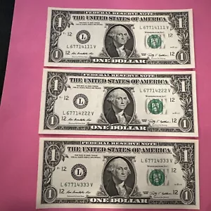 Lotto di 3 banconote Consec 2009 $1 FRN One Dollar Federal Reserve a scelta UNC Last 3 # - Foto 1 di 2