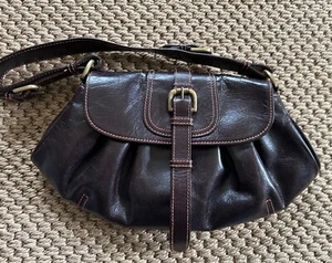 Beautiful Brown Leather Billy bag 30cm Width 17cm Popper Opening With Buckle - Picture 1 of 5