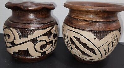 Set Of Vintage Tribal Brazil Clay Pot Brown Beige Handmade In Brazil Pottery • 11.30€