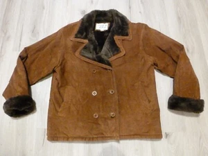 Vintage BRANDON THOMAS Genuine Suede Leather Bomber Jacket Faux Fur Penny Lane M - Picture 1 of 16