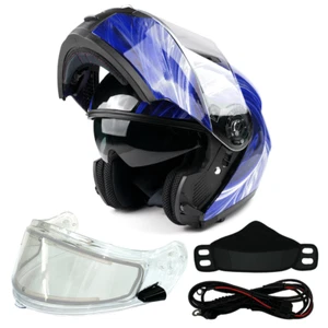 Blue Adult Modular Flip Up Snowmobile Helmet w/ Dual Lens Heated Shield DOT - Bild 1 von 10