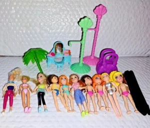 Mattel Polly Pocket Miscellaneous Lot 2 Stands Palm Tree Vanity Purse 10 Dolls - Picture 1 of 5