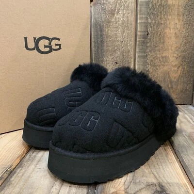 UGG DISQUETTE FIELTRO PLATAFORMA ZAPATILLA ZUECO LANA SANDALIA NEGRA MUJER EE. UU. 9 / UE 40 Foto 1 de 4