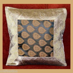 GRAU & SCHWARZ SEIDE DRUCK MITTEL BROKAT KISSENBEZUG/KISSENBEZUG AUS INDIEN!! - Bild 1 von 7