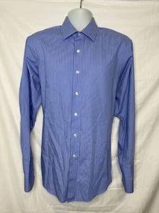 Kenneth Cole Long Sleeve Dress Shirt Men's 16 32/33 Blue Striped Non Iron - Picture 1 of 6