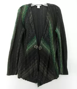 Alberto Makali Sweater Women Large Green Cardigan Tunic Abstract Snake Print Art - Picture 1 of 10