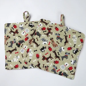 NEW- Set of 2 handmade potholders for dog lovers, beige with puppies, great gift - Picture 1 of 2