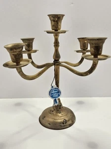 Vintage Leonard Brass 4 Arm 5 Candle Holder Candelabra 10" Tall - Picture 1 of 9