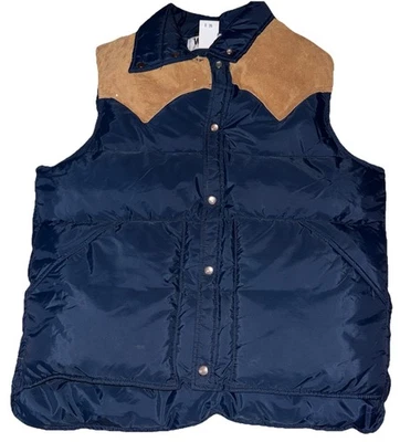 Woolrich Men’s Navy Puffer Vest W/suede Top Men’s Medium  - Image 1 of 4