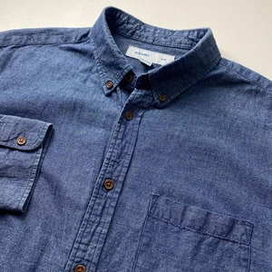 OLD NAVY Chambray Button Up Shirt Mens XL Blue Cotton Linen Long Sleeve Slim - Picture 1 of 11