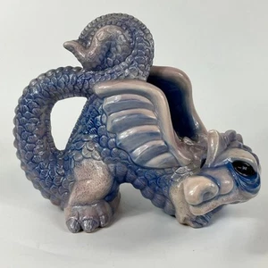Vintage Ceramic Dragon Purple Blue Hand Painted 70s Fantasy One of a Kind Gift - Picture 1 of 10
